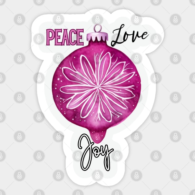 Peace Love Joy Hot Pink Holiday Christmas Ornament Sticker by mw1designsart